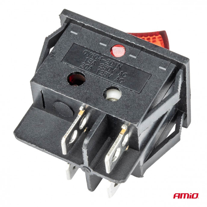 Rechthoekige schakelaar 12V/230V (met rood licht) BU02