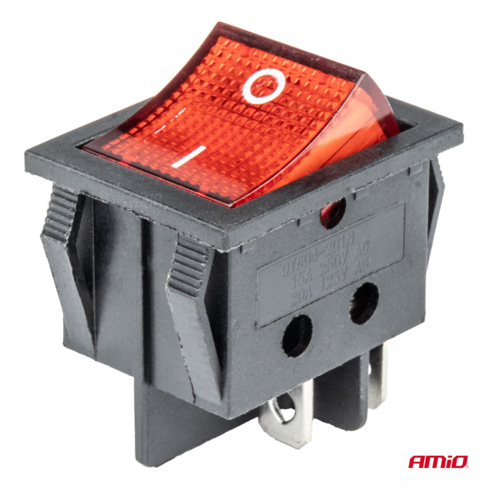 Rechthoekige schakelaar 12V/230V (met rood licht) BU02