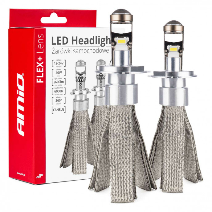 LED autolampen FLEX+ serie H4 lens 12V 24V 6000K Canbus AMIO-03658