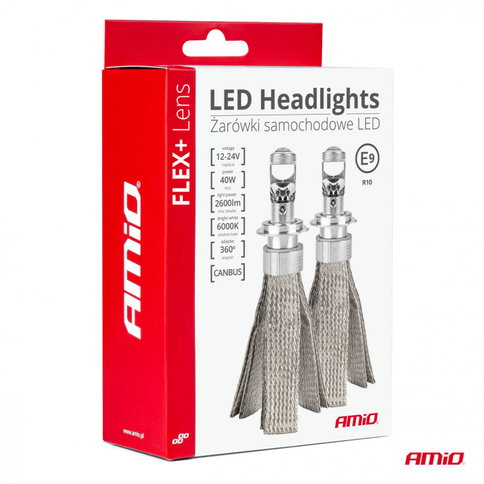 LED autolampen FLEX+ serie H4 lens 12V 24V 6000K Canbus AMIO-03658