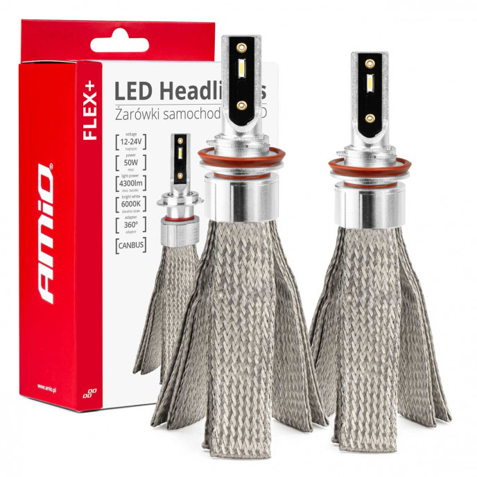 LED Koplampen FLEX+ Serie H8 H9 H11 H16 canbus 6000K 12-24V AMIO-03663
