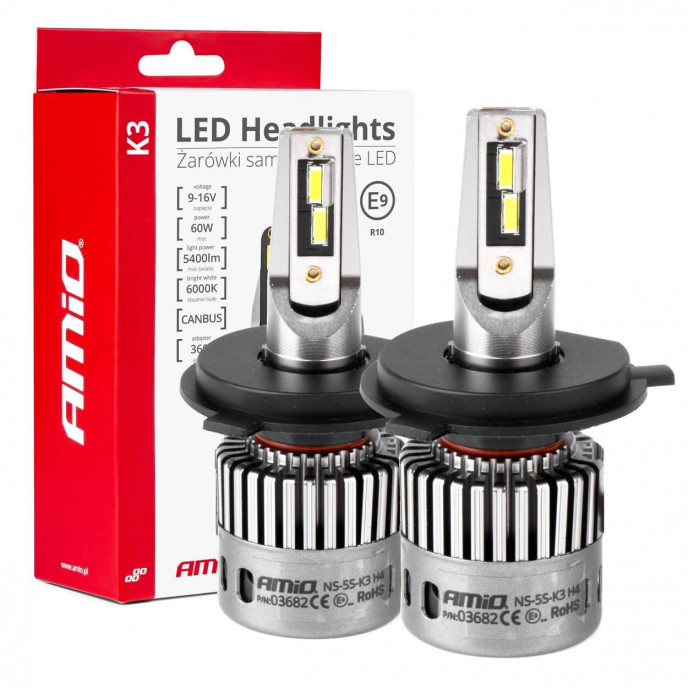 LED-koplampen K3-serie H4/H19 12V 6000K canbus AMIO-03682