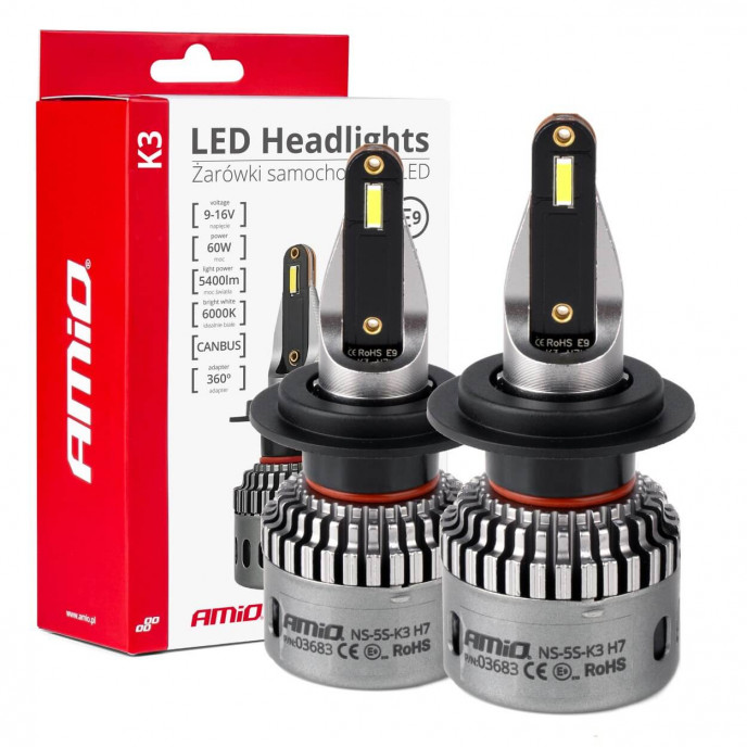 LED-koplampen K3-serie H7 12V 6000K canbus AMIO-03683