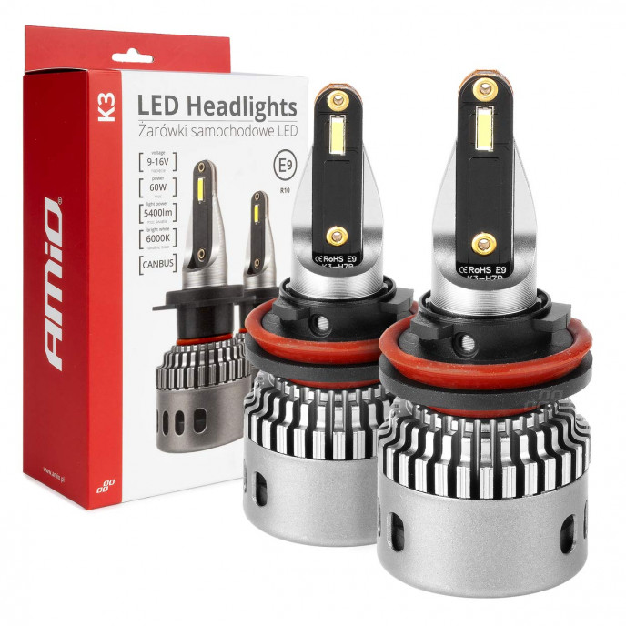 LED-koplampen K3-serie H8 H9 H11 H16 12V 6000K canbus AMIO-03686