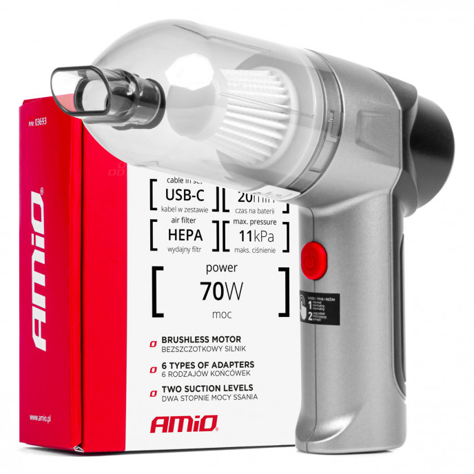 Draadloze autostofzuiger HEPA AMiO-03693
