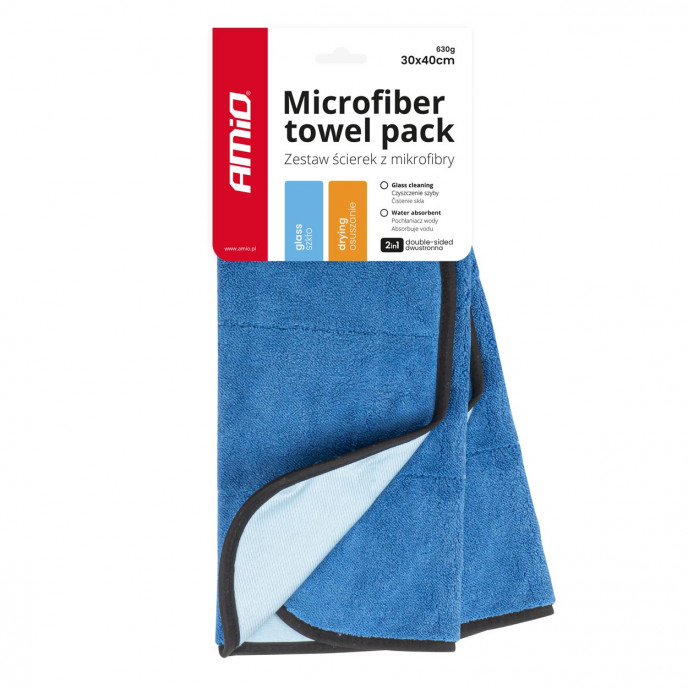 2in1 Microvezel handdoek - drogen en glas 30x40cm 630g AMIO-03747