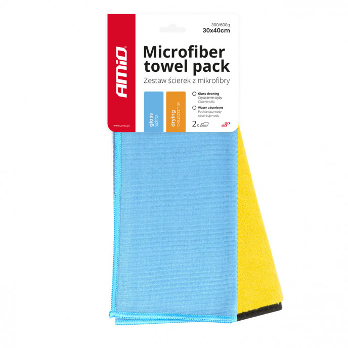 2in1 Microvezel handdoek - drogen en glas 30x40cm 300/600g AMIO-03749