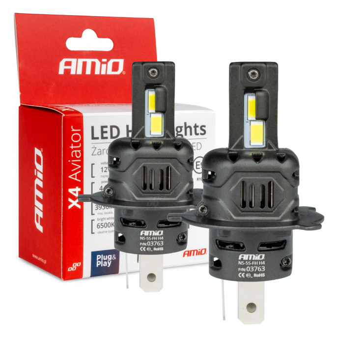 LED Koplampen X4-serie AVIATOR H4/H19 6500K max 44W AMIO-03763