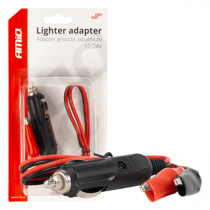 Aanstekeradapter met krokodillenuitgang 12V 24V 60cm AMIO-03802
