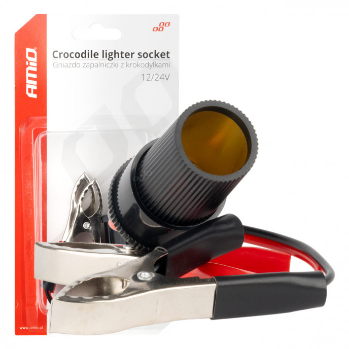Krokodiladapter voor sigarettenaansteker 12V 24V 15cm AMIO-03803