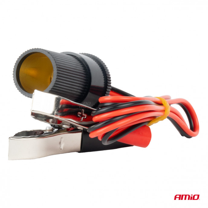 Sigarettenaansteker aansluiting adapter met krokodillenuitgang 12V 24V 100cm AMIO-03804