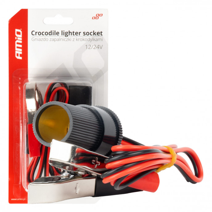 Sigarettenaansteker aansluiting adapter met krokodillenuitgang 12V 24V 100cm AMIO-03804