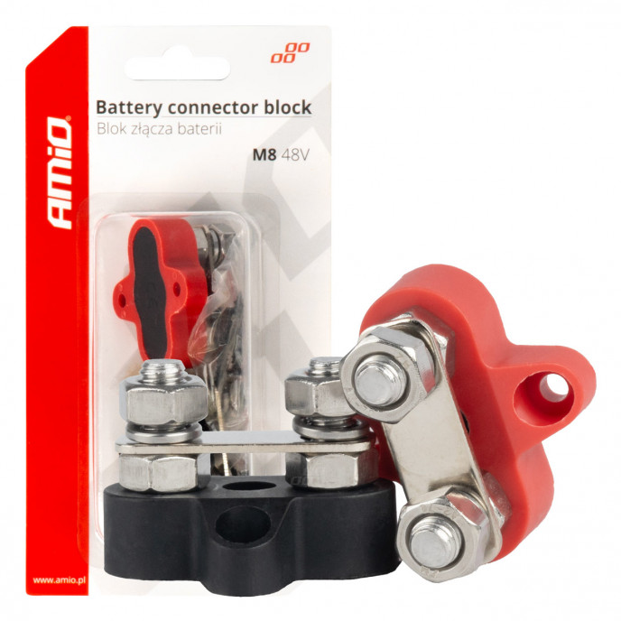 Busbar batterijconnector distributieblok dubbele set max 48V M8 AMIO-03806