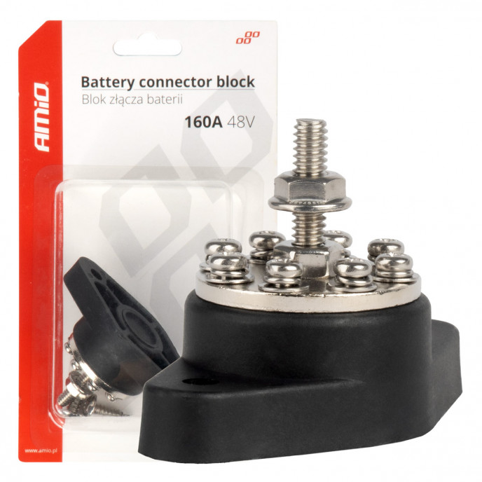 Batterijconnector verdeelblok busbar 8-voudig max 48V 160A AMIO-03807