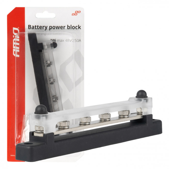 Grondverdeelblok plus rail M6 12V - 48V 150A AMIO-03808