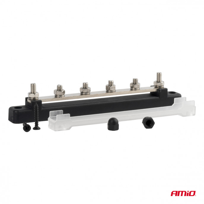 Grondverdeelblok plus rail M6 12V - 48V 150A AMIO-03808