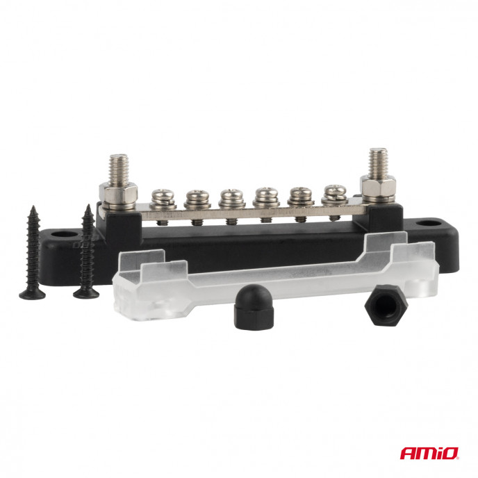 Minus stroombalk M6 12V - 48V 150A massaverdeelblok AMIO-03809