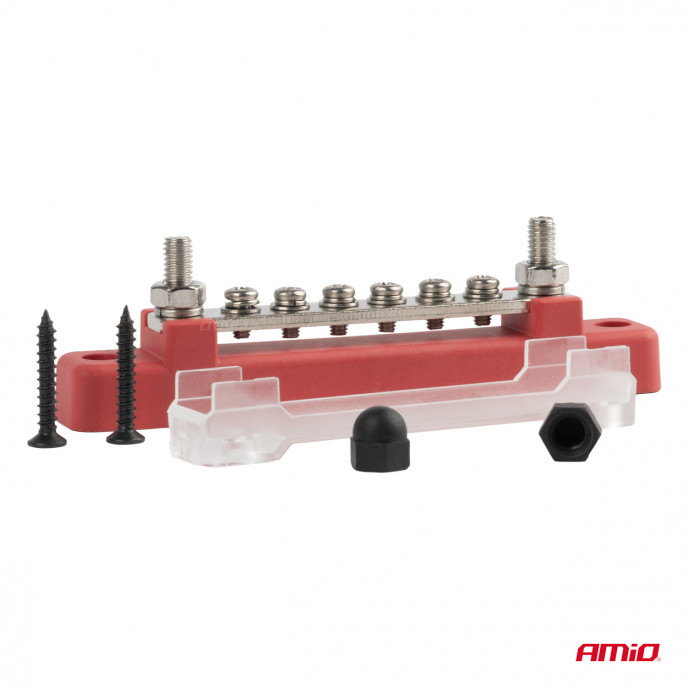Grondverdeelblok plus rail M6 12V - 48V 150A AMIO-03810