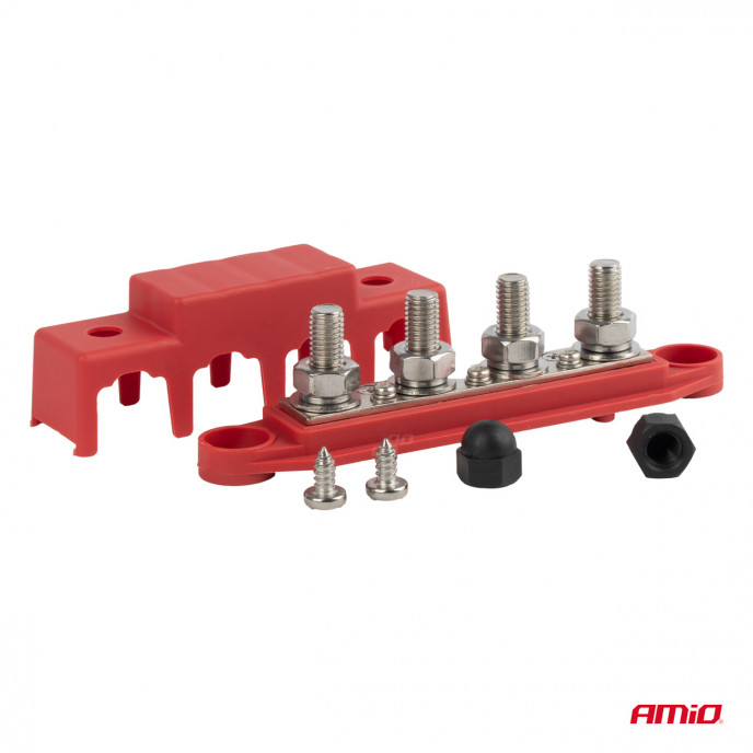 Grondverdeelblok plus rail M10 12V - 48V 250A AMIO-03812