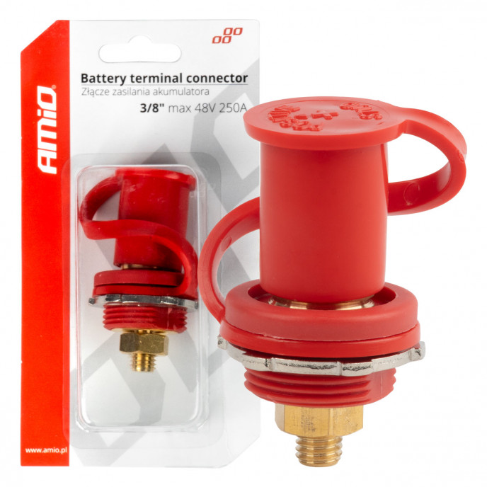 Rode plus batterijconnector met dop 3/8 M10 12V 24V 48V 250A AMIO-03814