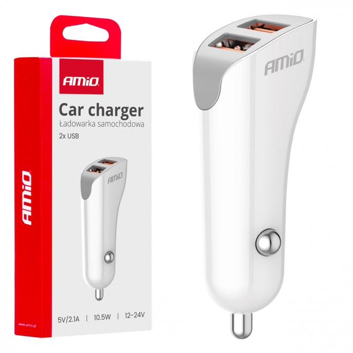 Autolader 2x USB-A 2.1A 12/24V AMiO-03874