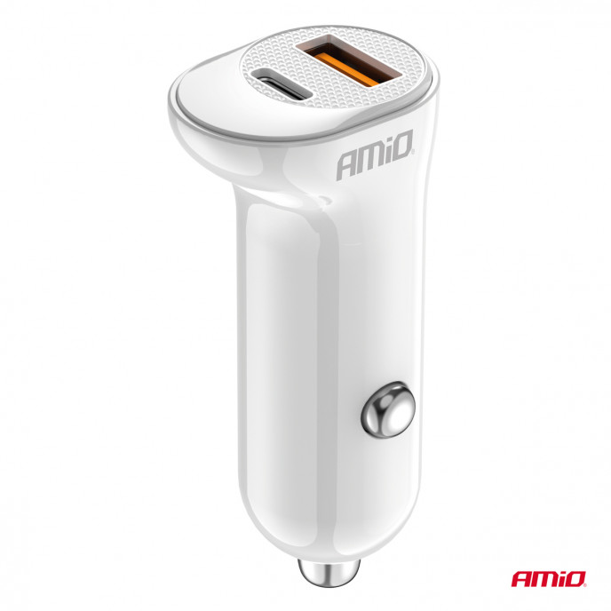 Autolader USB-A+ USB-C 20W 12/24V AMiO-03875