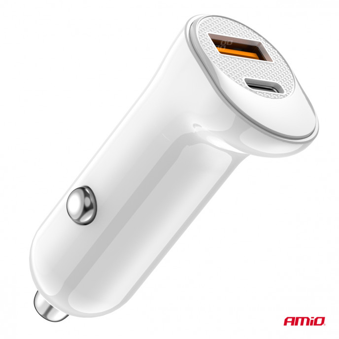 Autolader USB-A+ USB-C 20W 12/24V AMiO-03875
