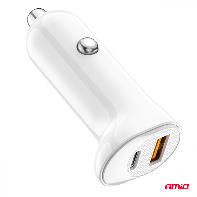 Autolader USB-A+ USB-C 20W 12/24V AMiO-03875