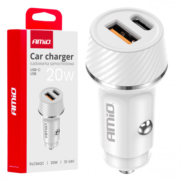 Autolader USB-A + USB-C 20W 12/24V AMiO-03878