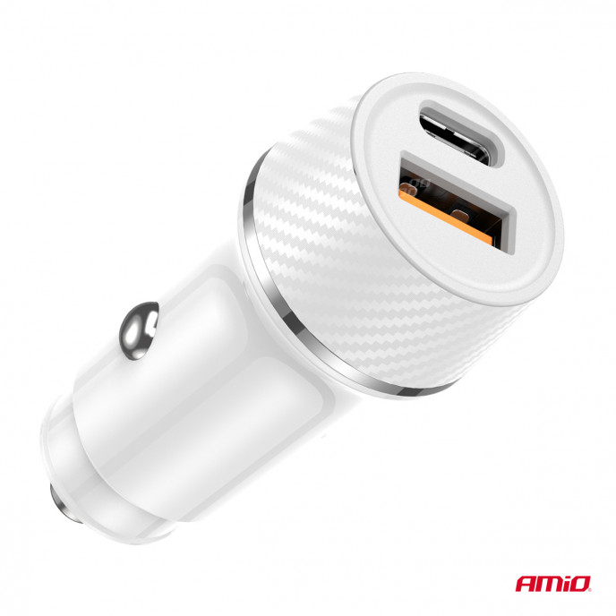 Autolader USB-A + USB-C 20W 12/24V AMiO-03878