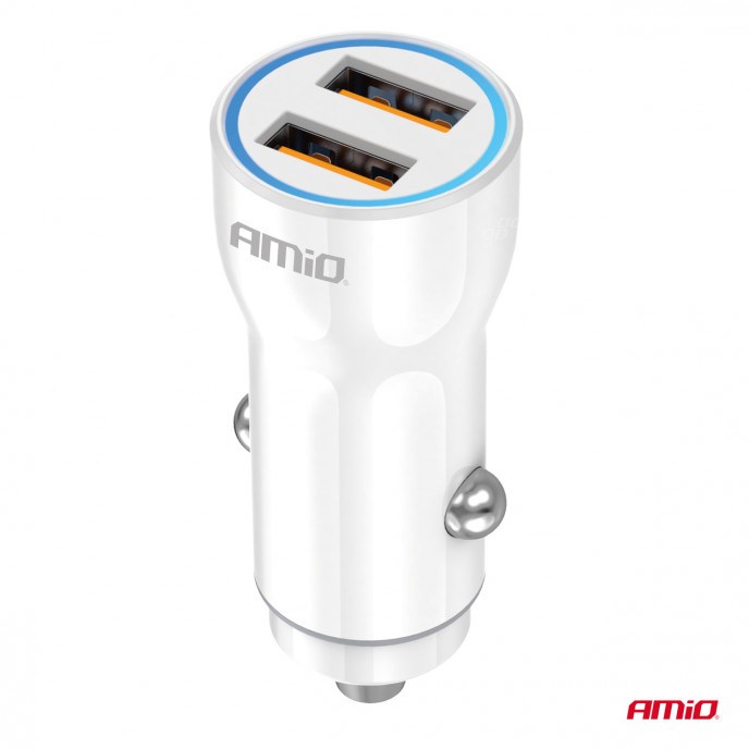 Autolader 2xUSB-A 12/24V AMiO-03879