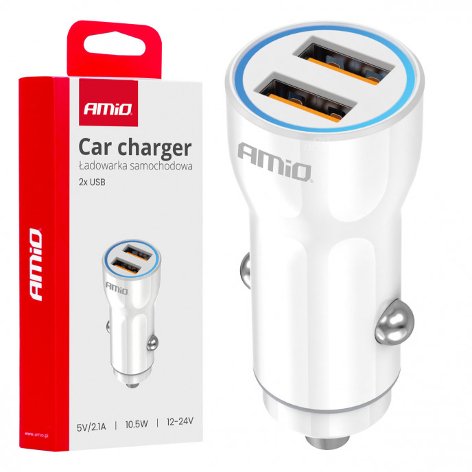 Autolader 2xUSB-A 12/24V AMiO-03879
