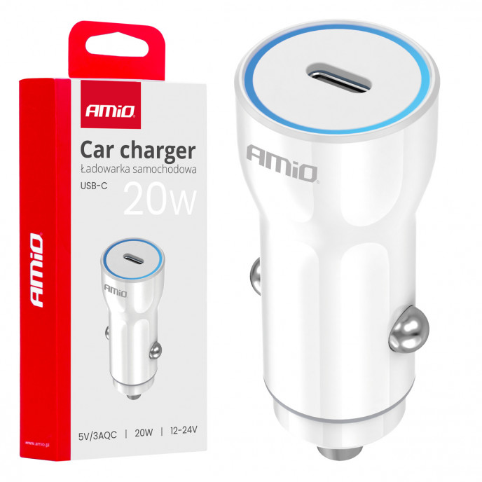 Autolader USB-C 20W 12/24V AMiO-03880