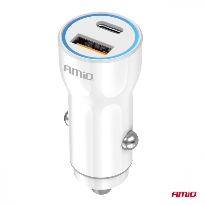 Autolader USB-A + USB-C 20W 12/24V AMiO-03881