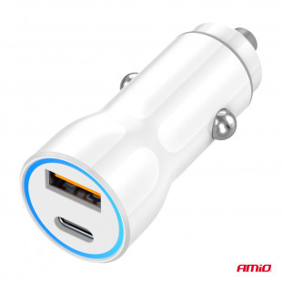 Autolader USB-A + USB-C 20W 12/24V AMiO-03881