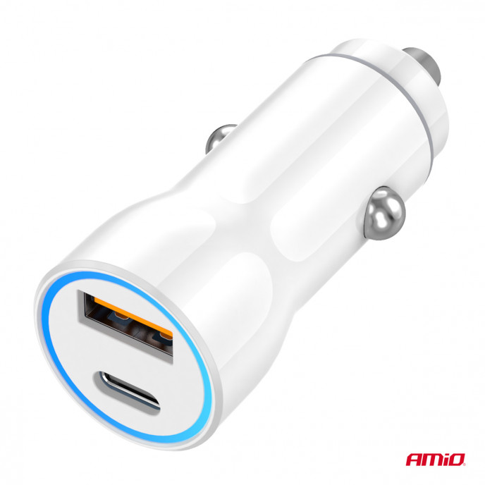 Autolader USB-A + USB-C 20W 12/24V AMiO-03881