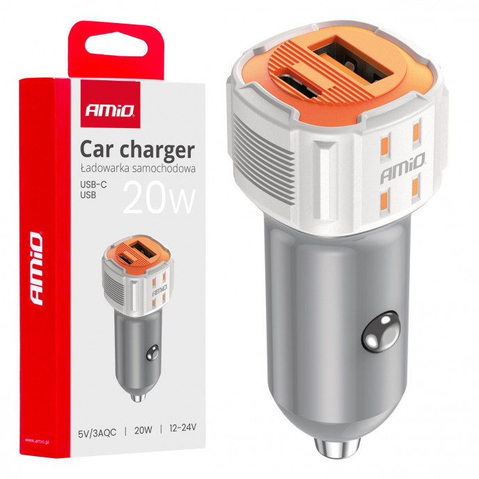 Autolader USB-A + USB-C 20W 12/24V AMiO-03882