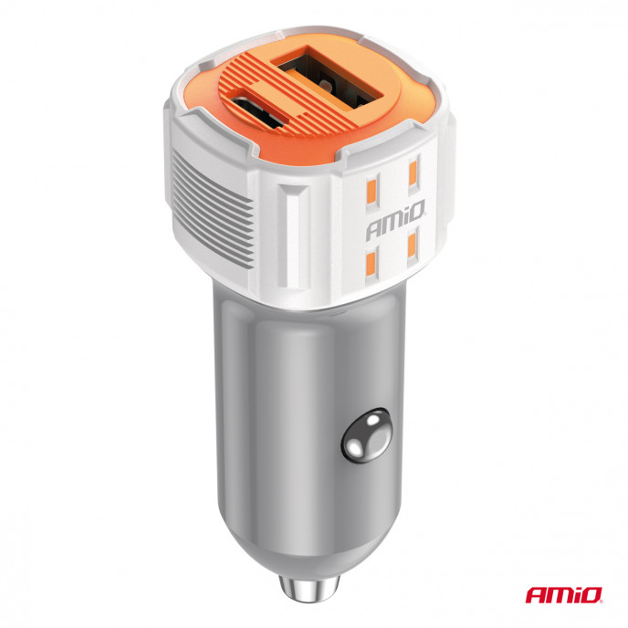Autolader USB-A + USB-C 20W 12/24V AMiO-03882