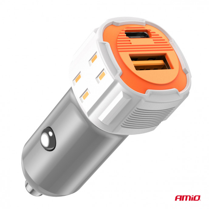 Autolader USB-A + USB-C 20W 12/24V AMiO-03882
