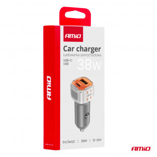 Autolader USB-A + USB-C 38W 12/24V AMiO-03883