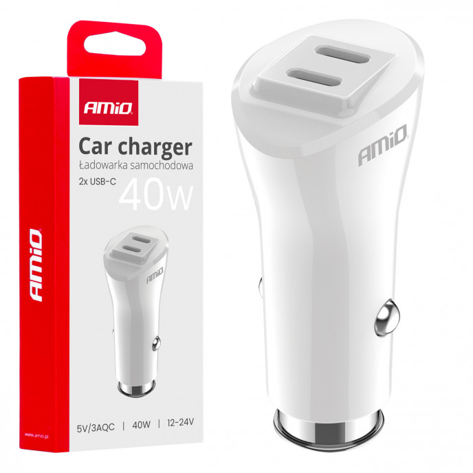 Autolader 2xUSB-C 40W 12/24V AMiO-03884