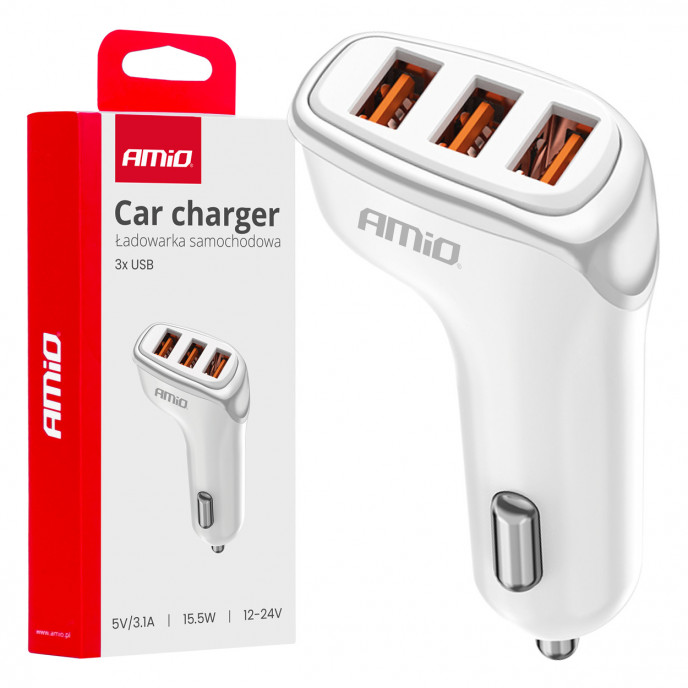 Autolader 3x USB-A 3.1A 12/24V AMiO-03885
