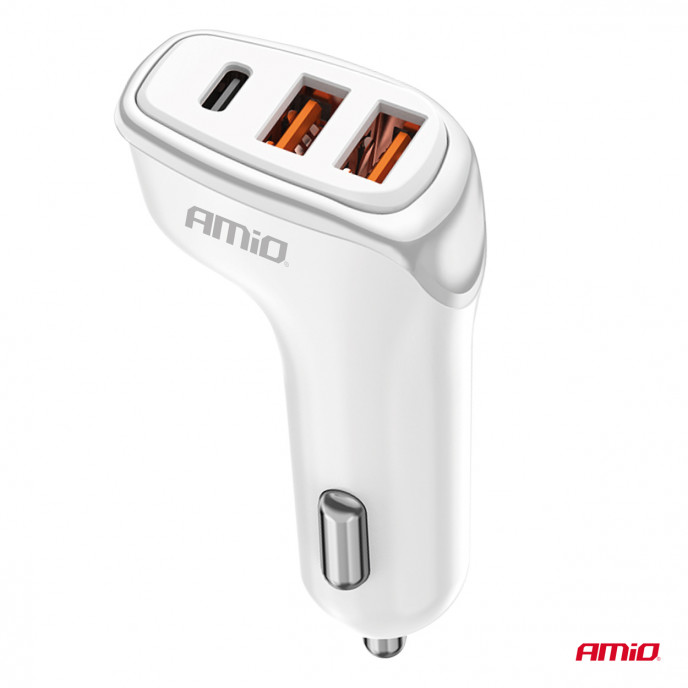 Autolader 2x USB-A + USB-C 38W 12/24V AMiO-03886