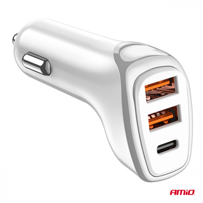 Autolader 2x USB-A + USB-C 38W 12/24V AMiO-03886