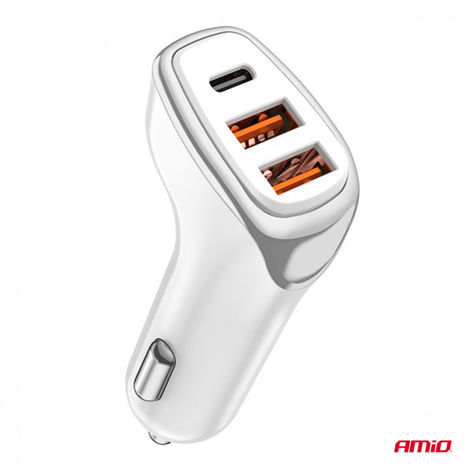Autolader 2x USB-A + USB-C 38W 12/24V AMiO-03886