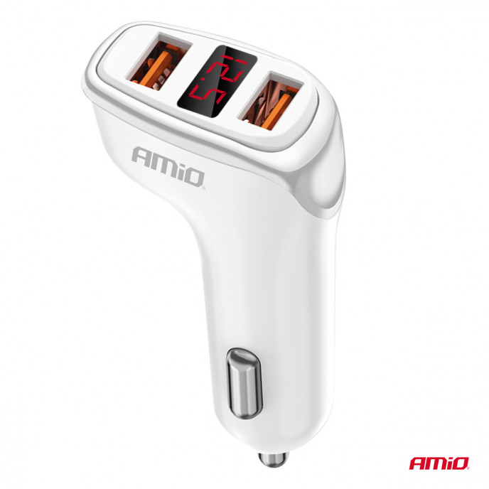 Autolader 2x USB-A + batterijcheck 3.1A 12/24V AMiO-03887