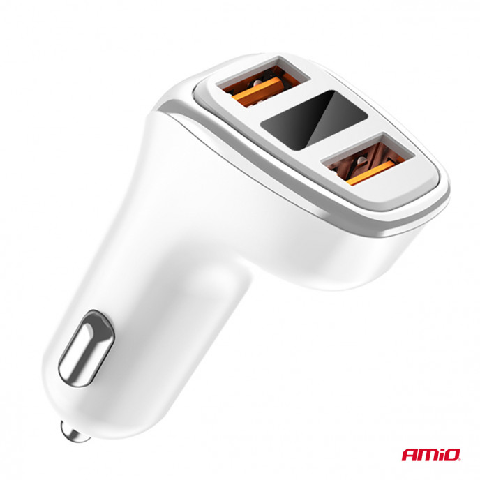 Autolader 2x USB-A + batterijcheck 3.1A 12/24V AMiO-03887