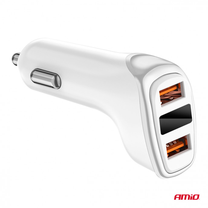 Autolader 2x USB-A + batterijcheck 3.1A 12/24V AMiO-03887