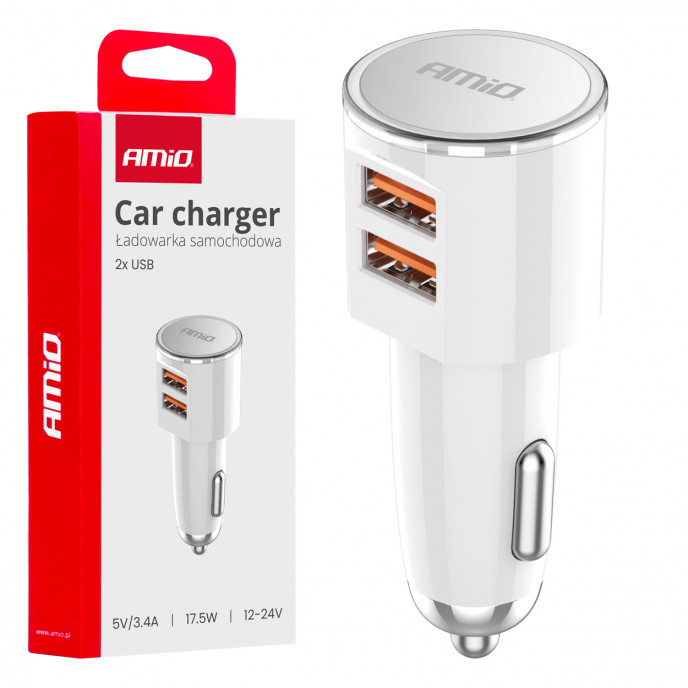 Autolader 2x USB-A 3.4A 12/24V AMiO-03888
