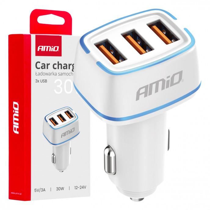 Autolader 3x USB-A 30W 12/24V AMiO-03889